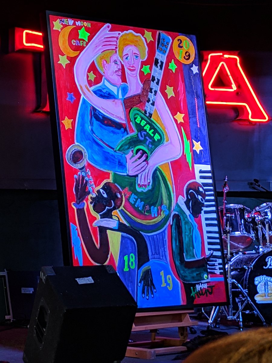 MemphisTravel's tweet photo. The @BealeStMusicFes poster art was just unveiled! This is the 27th year that local artist George Hunt has created an original piece for the poster! #BSMF19 #Memphis #Music #Festival https://t.co/2hXHGUZPzz