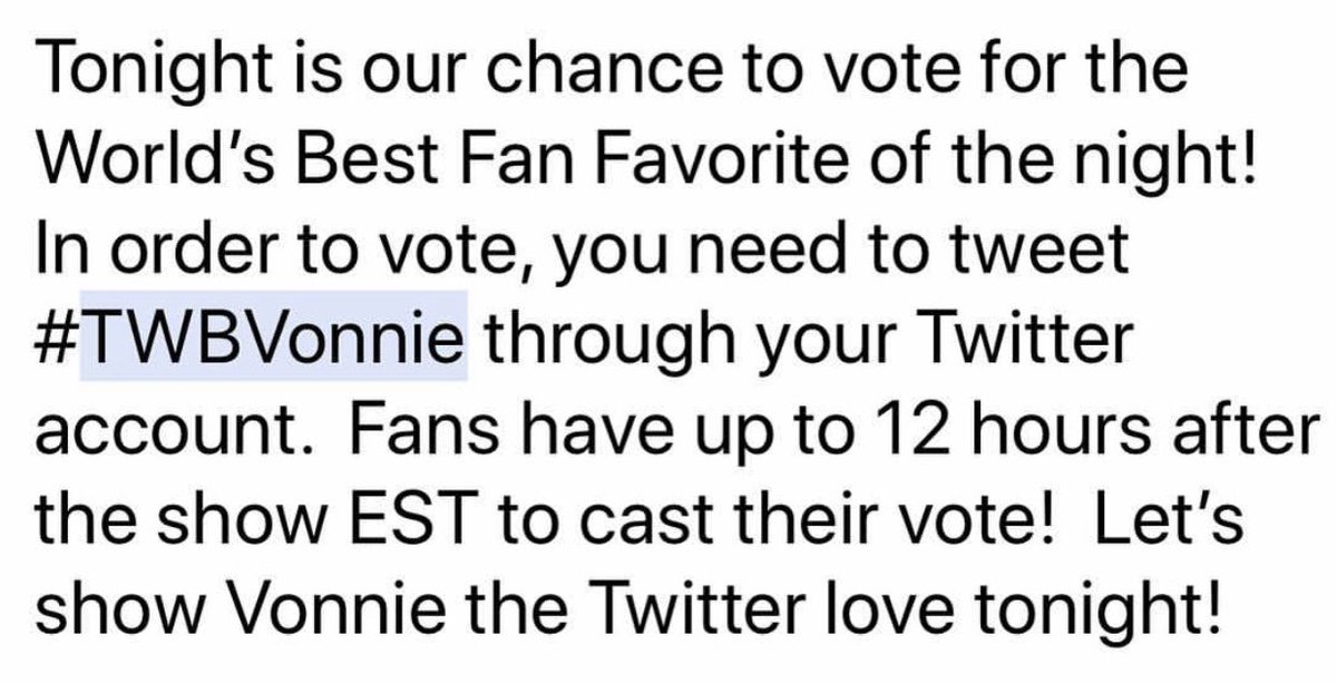 _lysaloo's tweet photo. Everyone tweet away after the show!!! #TWBVonnie https://t.co/CydhGSYHiI