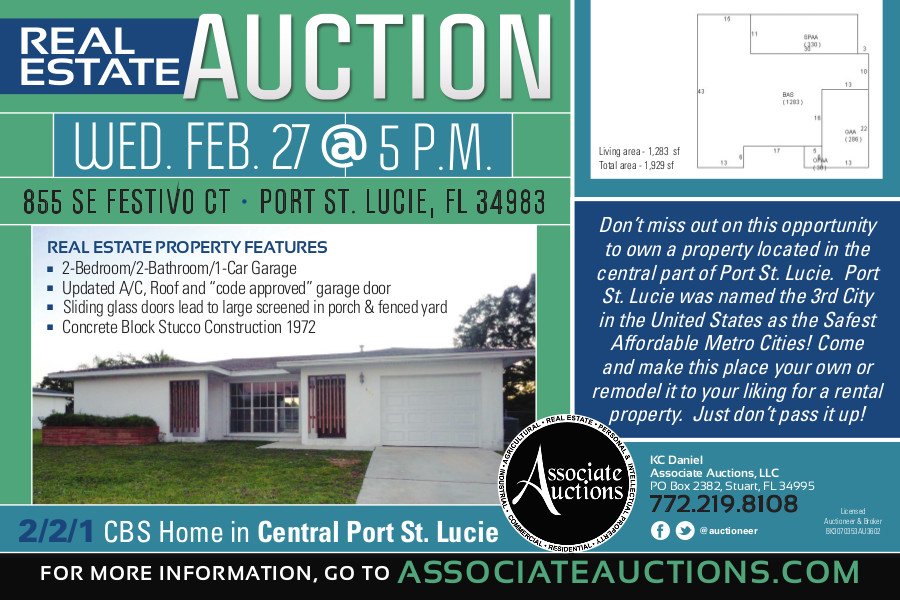 kcdaniel's tweet image. Upcoming Auction - mailchi.mp/c90851df5a31/u… 2/2/1 CBS Home in River Park, St Lucie County 855 Festivo Court, Port St. Lucie Florida Wednesday February 27th at 5pm