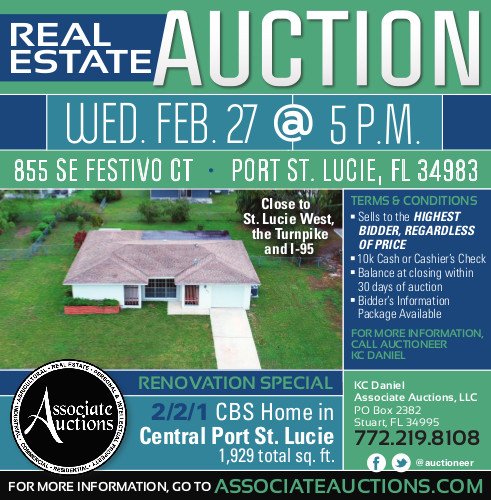 kcdaniel's tweet image. Upcoming Auction - mailchi.mp/c90851df5a31/u… 2/2/1 CBS Home in River Park, St Lucie County 855 Festivo Court, Port St. Lucie Florida Wednesday February 27th at 5pm