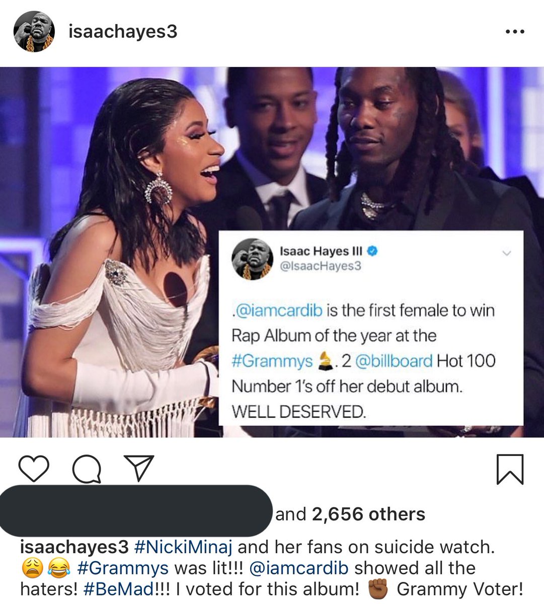 Issac Haynes explains why he voted for Cardi for Best Rap Album at the  #Grammys. Industry peers vote on who wins and who doesn’t. This should be a lesson: don’t pick fights because you just never know 