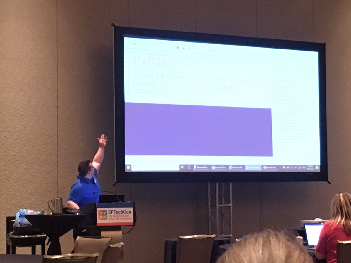 theChrisKent's tweet image. .@vladcatrinescu closing #SPTechCon with some awesome PowerShell for O365!