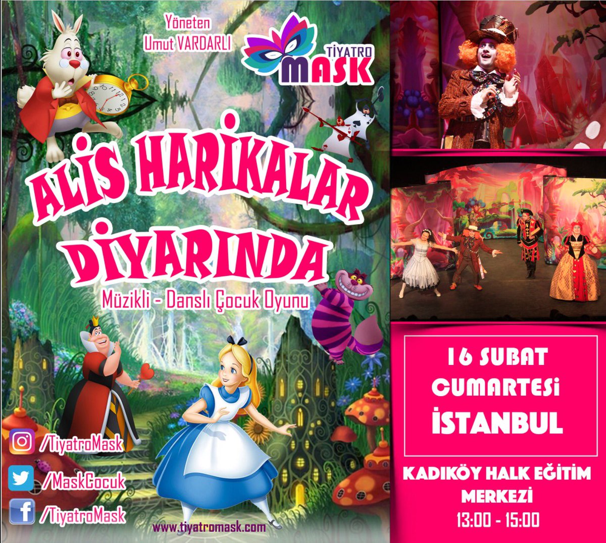 🔥”Alis Harikalar Diyarında” muhteşem kostümleri; eğlenceli kurgusuyla sizi masalsı bir şölene çağırıyor😍🐰🎭 ⠀⠀⠀⠀⠀⠀⠀⠀
🎪 Kadıköy Halk Eğitim Merkezi ⠀⠀⠀⠀⠀⠀⠀⠀
⏰ 16 Şubat Cumartesi 13:00 ve 15:00 ⠀⠀⠀⠀⠀⠀⠀⠀
🎟 Biletler biletix ve gişede