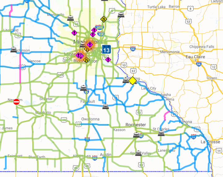 mndotsoutheast's tweet photo. You can see lots of green (clear) roads for your drive home in southeast Minnesota. Our #MnDOT snowplow operators have been working hard.
Keep an eye out for slick spots - winter isn't over yet. Check https://t.co/MEmqELpVHX for road condition updates. #MN511 #KnowBeforeYouGo https://t.co/wnaYzMpkV7