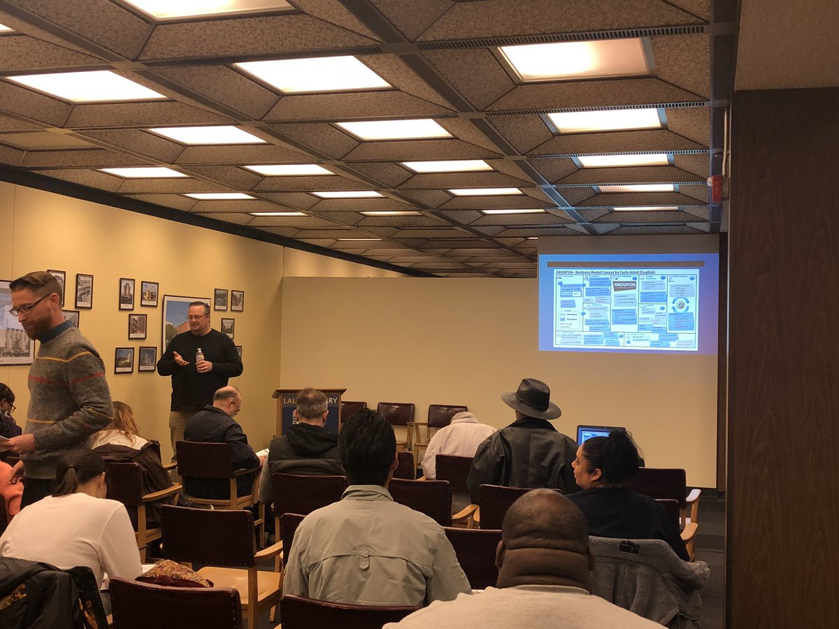 eliannevenice's tweet photo. #LIVE @LALAWLIBRARY with @markkap entrepreneurs the modern version of a business plan. You have to start with the problem, solution, value and market size. Can you put all your ideas on one page? #BusinessModelCanvas #TechSBDC @LAAreaChamber @BixelExchange https://t.co/465YMXQiz8