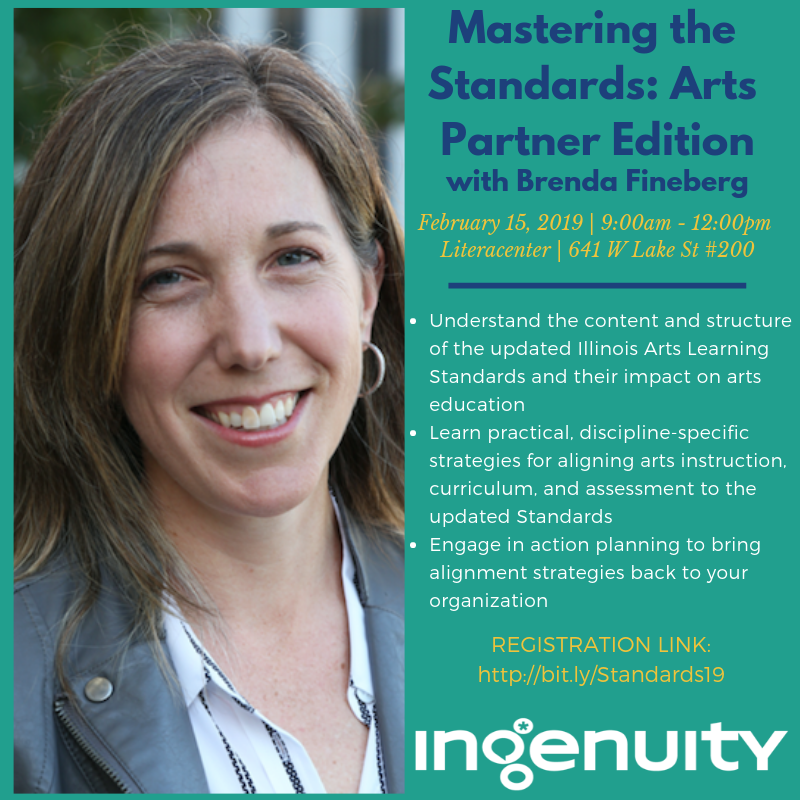 IngenuityChgo's tweet photo. Are your #ArtsEd programs aligned with the Illinois Arts Learning Standards? Join us this Friday for "Mastering the Standards: #ArtsPartner Edition" for a deep dive & develop strategies that support your efforts to #GrowtheArts in the classroom! https://t.co/O5PVCXafel https://t.co/iiElCD20if