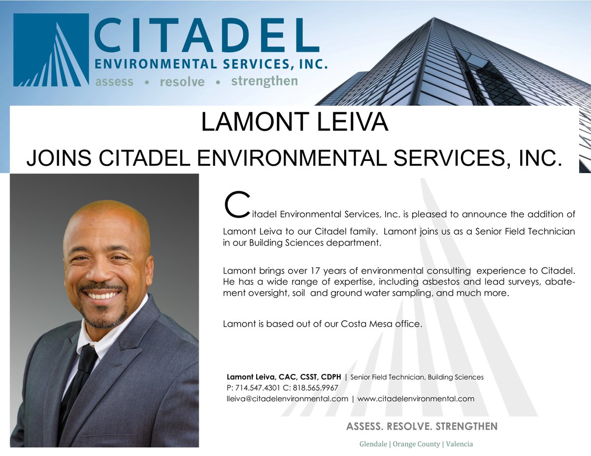 CitadelEnv's tweet photo. Welcome Lamont! #newhire #citadelenvironmental https://t.co/VYINN7VJUb