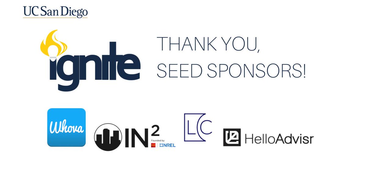 Igniteucsd's tweet image. Thank you Seed Sponsors @helloadvisr (#growthconsultancy), @IN2ecosystem (#technologyincubator), @WhovaSupport (#eventmanagement solutions) &amp;amp; #LumnusConsulting (student-run #consultancy from @UCSanDiego) for generously donating to IGNITE 2019!

#igniteUCSD #tritonchangemaker