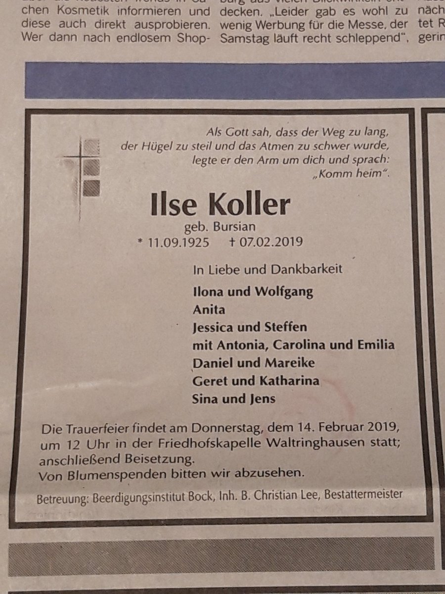 #Traueranzeige #Ilse #Koller aus #Bad #Nenndorf