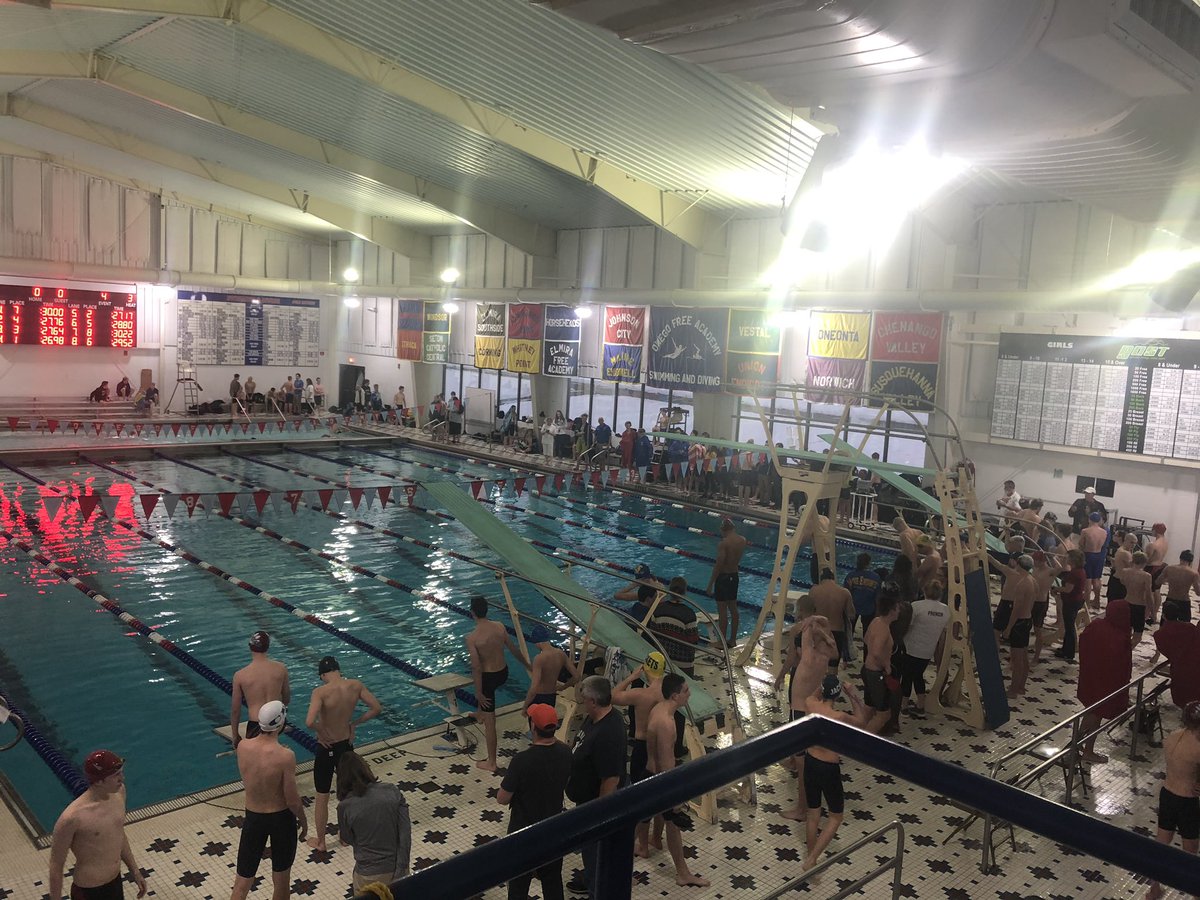 OFAAthletics1's tweet photo. Packed house at the OFA pool. @OFASwimDive hosting Section IV Class B Prelims.  Go Indians! @OAUpdate @Green__Corey @OFAPrincipal https://t.co/pKJkqlD3fm