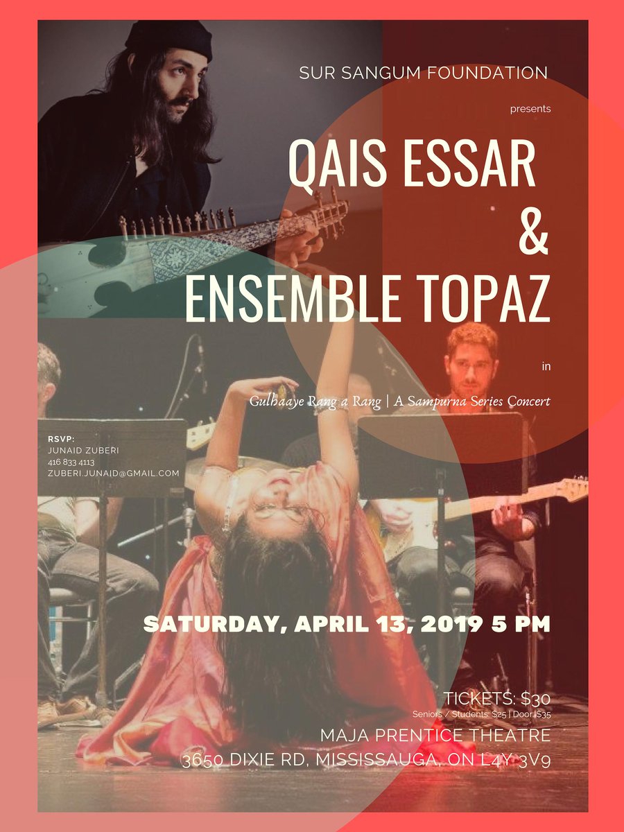 #SurSangum presents Gulhaaye Rang a Rang, an evening of Afghan /Central Asian folk songs &amp; dance by #Ensemble Topaz followed by an instrumental on Rabab by noted Afghan-American artist #Qais Essar. Sat Apr 13 in Mississauga. Tickets available on Eventbrite!