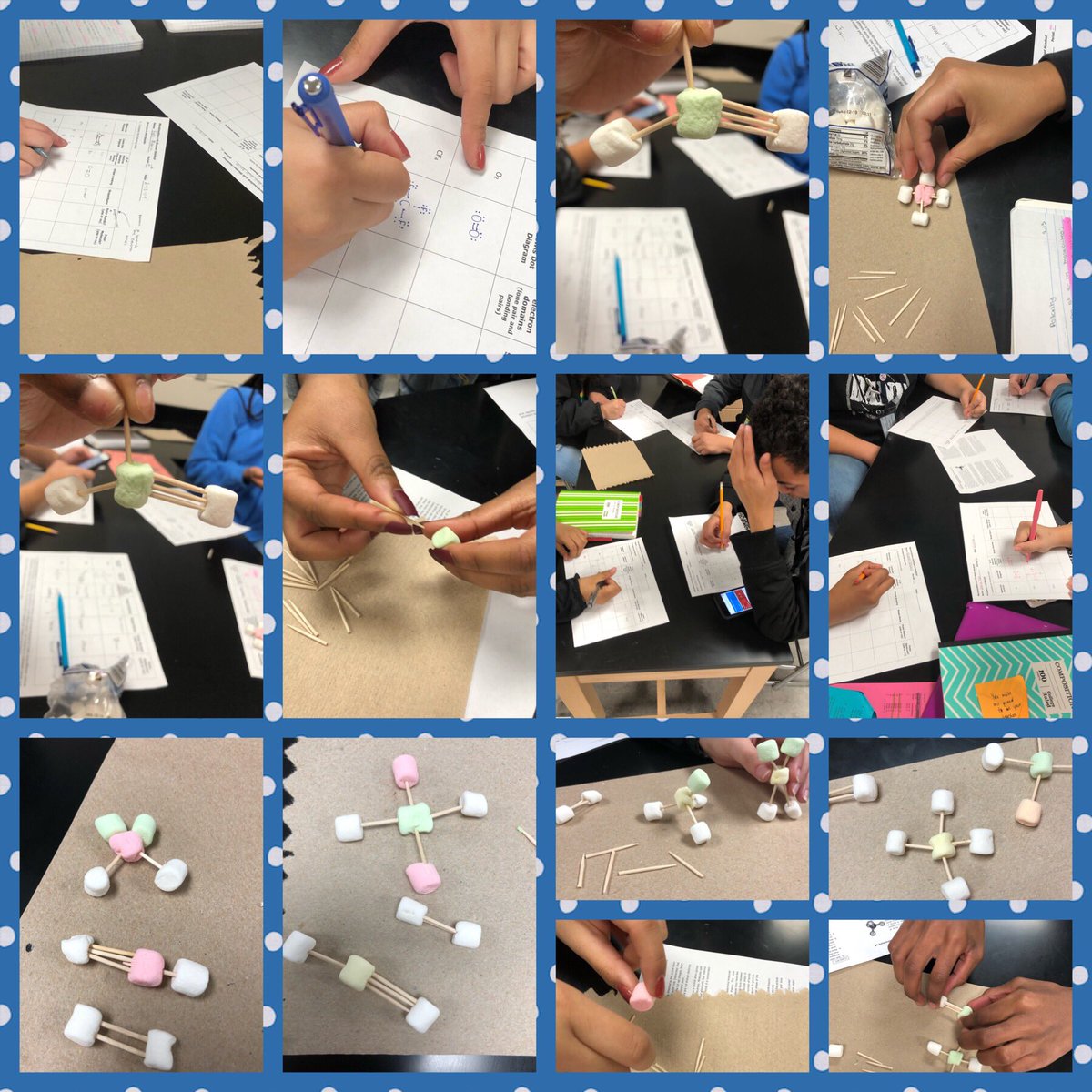 GallardoGarciaV's tweet photo. First we draw the models, then we build with the marshmallows!! @CySpringsHS #AllDayEveryDay #CySpringsChemistry #MarshmallowModels #CovalentBonds #VSEPRLab https://t.co/8avq4Unpoh