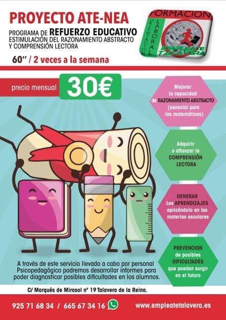 Si tu 🧒 pequeño/a necesita Apoyo que mejor sitio que venir a nuestro centro
Apoyo escolar y refuerzo educativo. 2 días a la semana 30 euros al mes, ampliables en base a las necesidades del 🧒. Primaria, E.S.O y Bachillerato. Grupos por edades.
Centro Empleate Talavera