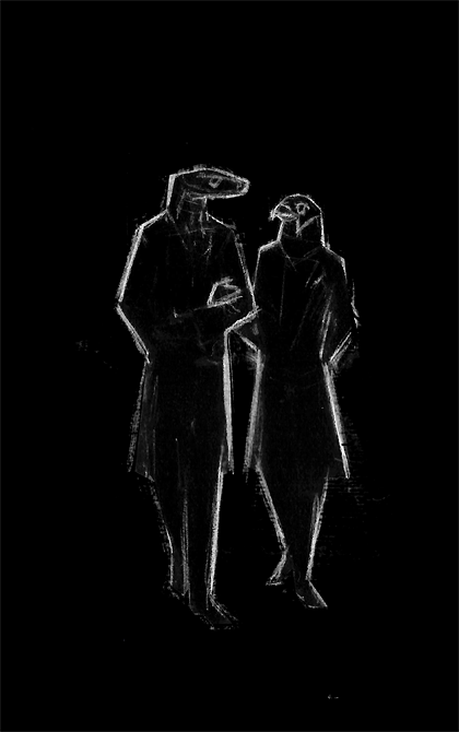 Quick scribble/concept. Too cold to walk alone - reprise. 
Happy Valentine's Day. <3 