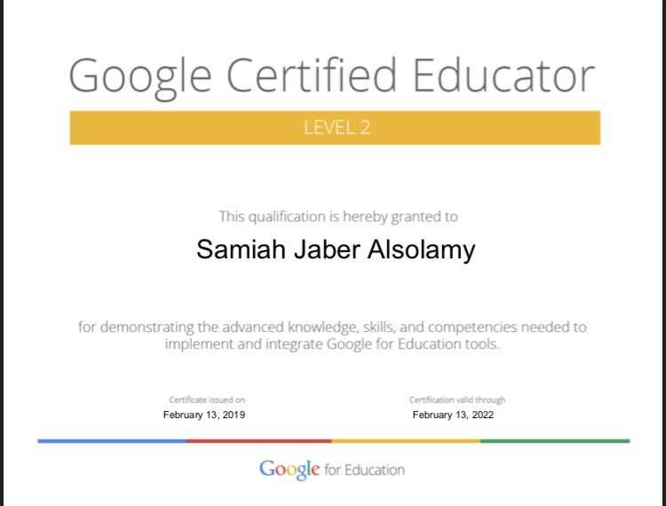 Samiah1's tweet photo. I am officially a Google Certified Educator! 
Thank you @wileybrazier  @trubol https://t.co/Hp3EJkexi9
