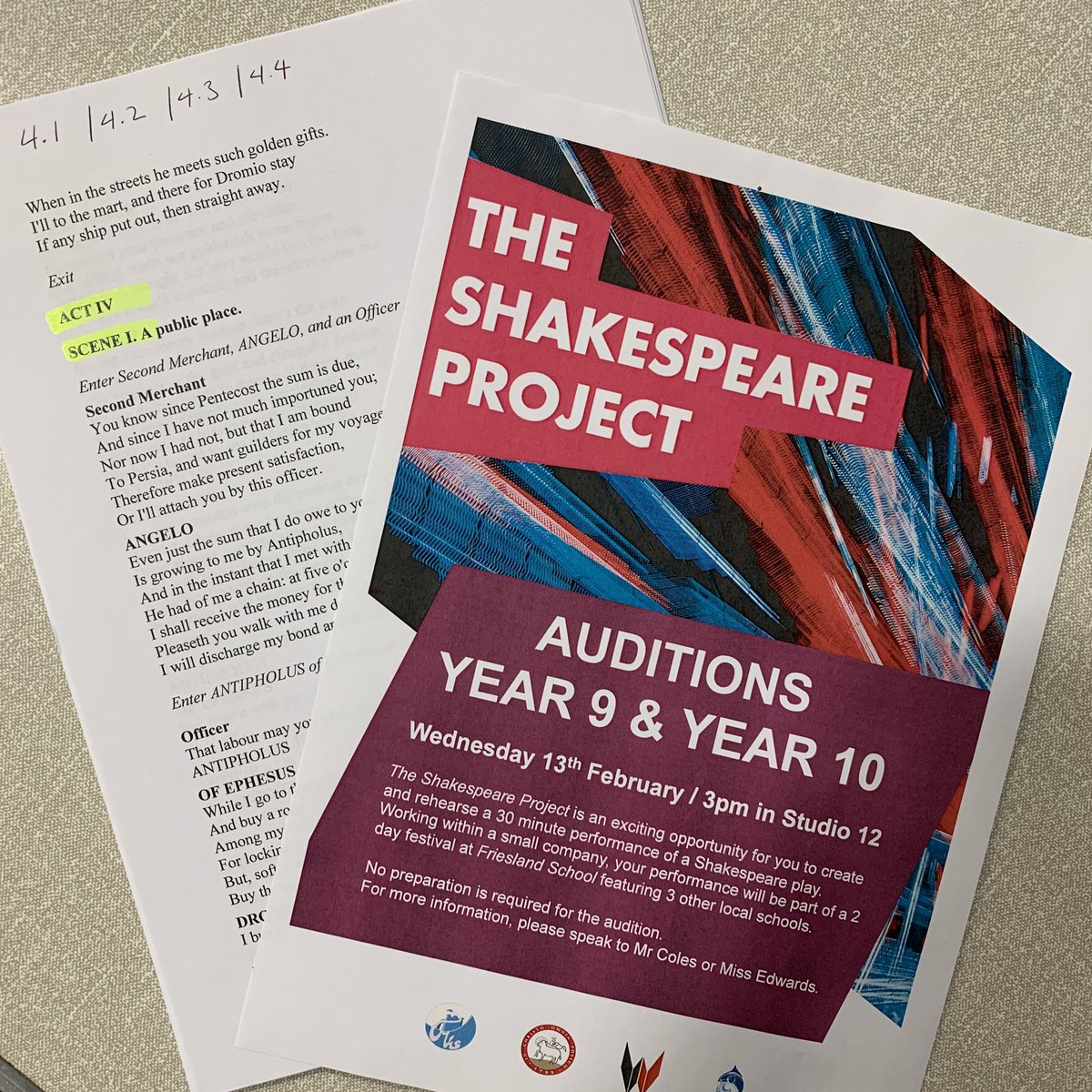 MrColesDrama's tweet image. Great to see many students at our auditions for #TheShakespeareProject today! Really excited about this collaborative project with our friends @FrieslandDrama 
@EdwardsiAwesome #TheComedyofErrors