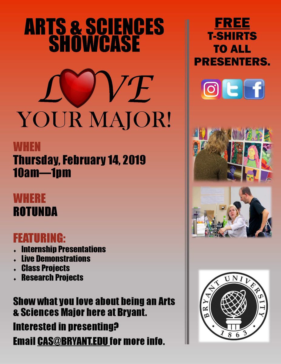Want to learn more about Arts&amp;Sciences Majors? Join us in the Roto tomorrow for Love Your Major from 10-1pm. #ValentinesDay2019 #bryantuniversity