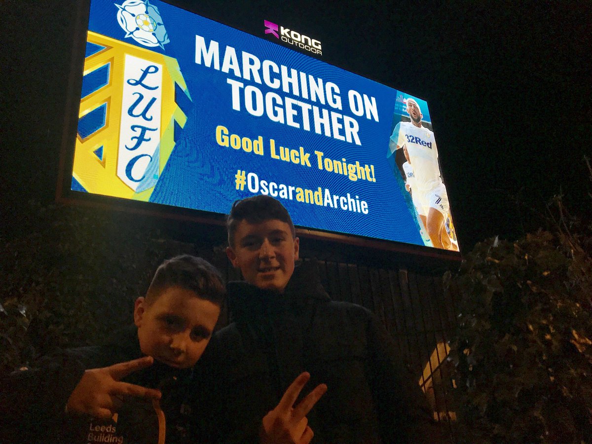 KongOutdoor's tweet photo. @LUFC @andrearadri super fans Oscar Barrett &amp; Archie waddington asked us to put up a good luck message for their beloved LUFC tonight in Leeds.
Glad you loved it guys nice touch 👍🏻 #MOT #LUFC https://t.co/ggLXcZFcQR