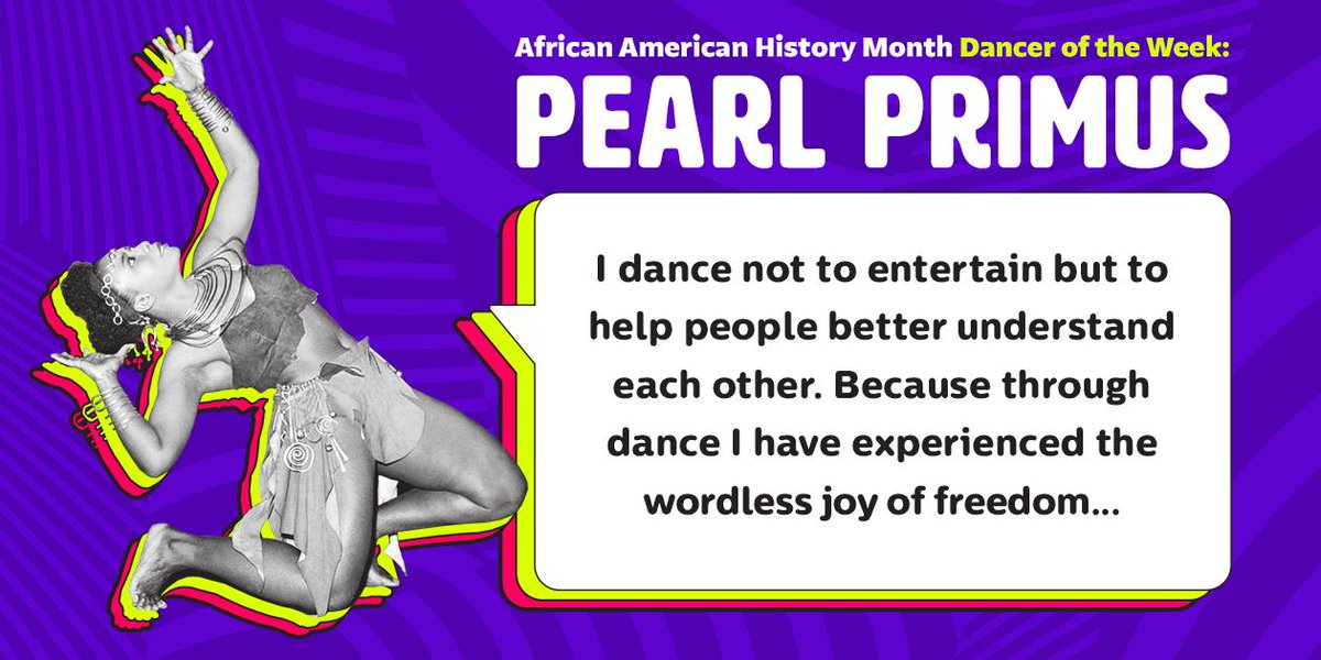 GoNoodle's tweet photo. #AfricanAmericanHistory month continues with Pearl Primus! Do you feel joy and freedom while dancing? Download our African American History Month Dancer of the Week writing activity and have your class answer, "When I dance I feel..." https://t.co/81Q8Ix9tfu #PearlPrimus https://t.co/mhAyRh8Ysm