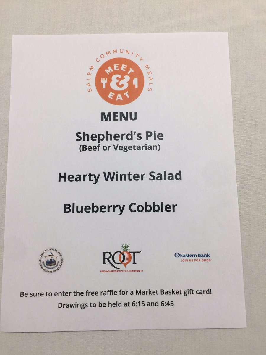 createwcaro's tweet photo. Look what’s on the menu! #salem #communitymeal #mapc #housinginsalem https://t.co/GREIzPcYFN