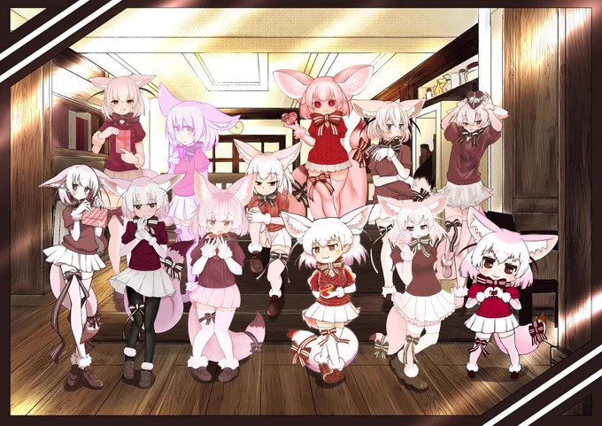 Happy Valentine's Greeting From A Dozen of Fennec Girls !!! 12人の素敵なバレンタインフェネックを描いてくれた絵師さん一覧はリプ欄にて〜 