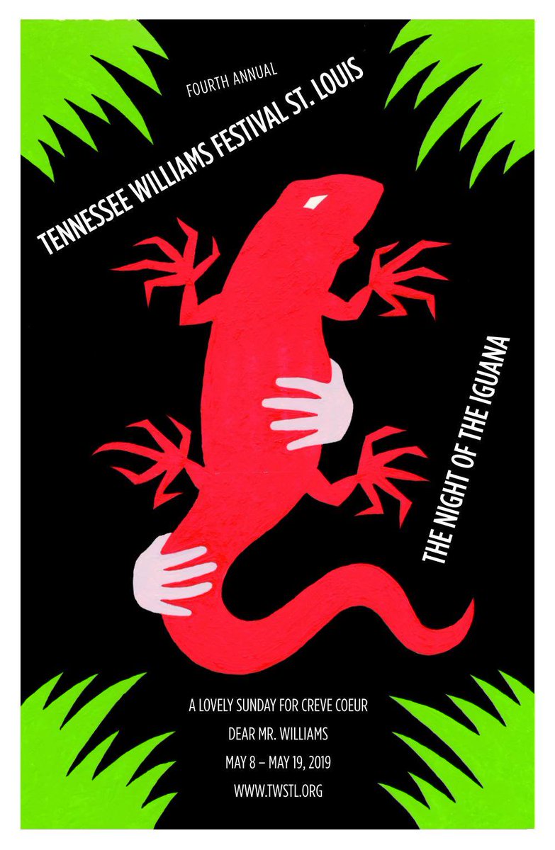 “The Night of the Iguana,” the one-act play “A Lovely Sunday for Creve Coeur” and a one-man show featuring Bryan Batt are among the productions to be included in the 2019 Tennessee Williams Festival St. Louis. 
Poster designed by Peter Shank.
stltoday.com/entertainment/…