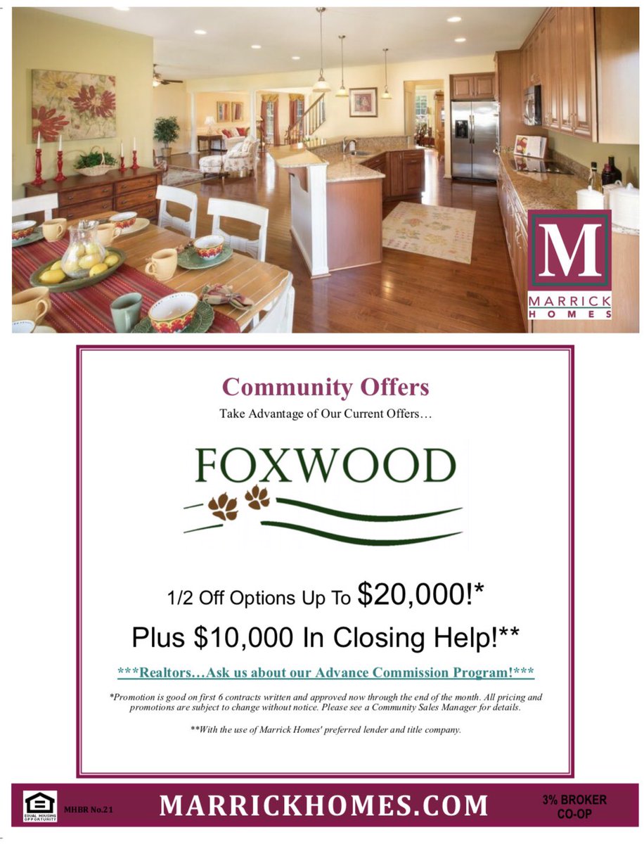 MarrickHomes's tweet photo. Come see the Fabulous #Incentives we have for you in our #FoxwoodCommunity! Save on Options + $10k in #ClosingCosts with use of Marrick Homes’ Preferred Lender! Visit our website for details on this amazing #CommunityOffer today! #MakeItAMarrick #NewHomes #LusbyMD https://t.co/gqLHNPqSNd