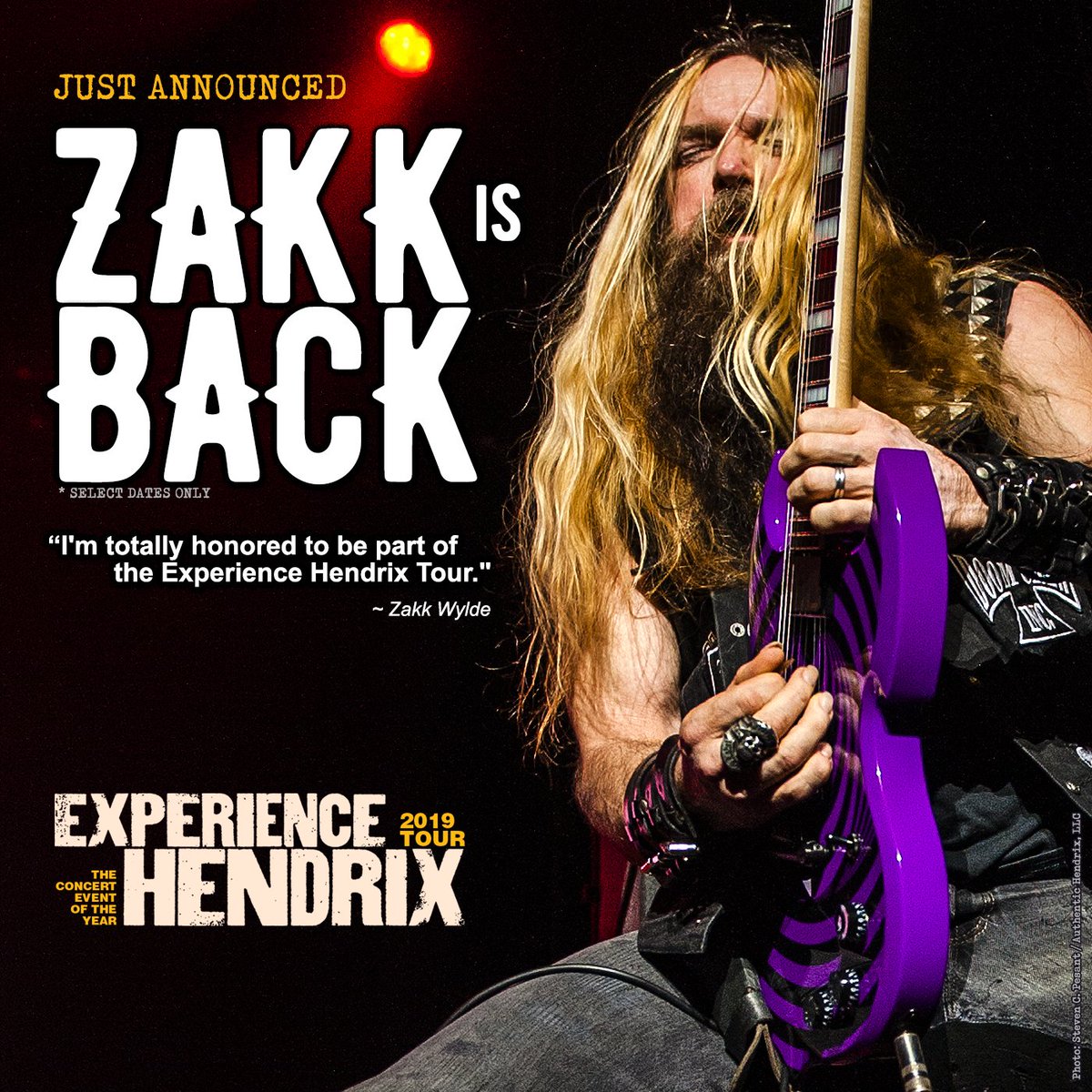 JimiHendrix's tweet photo. ZAKK. IS. BACK.
Just Announced @ZakkWyldeBLS is joining the 2019 EXPERIENCE HENDRIX TOUR this March. Don't miss the @WorldWideBLS frontman's appearance at 19 shows March 3-23.  Get your tickets now: https://t.co/MyInBrfK6k

#HendrixTour #tBLSt #JimiHendrix #Hendrix #concert #tour https://t.co/DCN4xZRcMQ