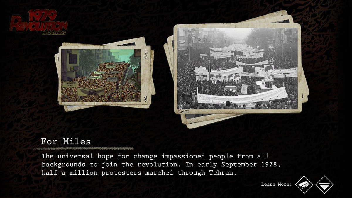 RiqueSampaio's tweet photo. A Revolução Iraniana fez 40 anos no dia 11 de fevereiro. Para quem quiser uma visão mais intimista do tema, recomendo o jogo-documentário 1979 Revolution: Black Friday, que nos coloca no papel de um fotojornalista envolvido em um grupo de resistência. O jogo foi banido no Irã. https://t.co/n8yfsbt9zB