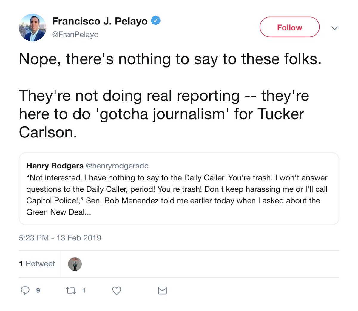 CalebJHull's tweet photo. Nothing to see here just a Senate Democrat threatening to call the police on a reporter for asking questions he didn't like and then his comms doubling down...

I'm sure @oliverdarcy and @brianstelter will be all over this, right? https://t.co/nDJDEPPjtU