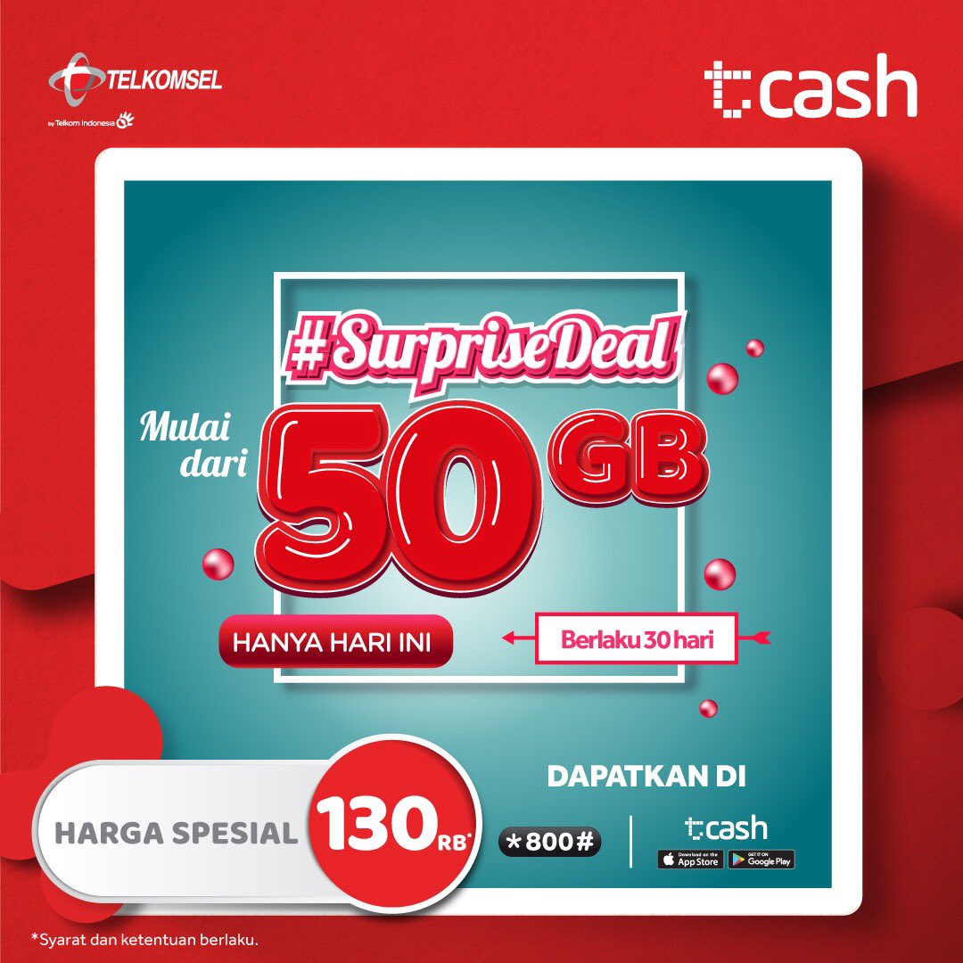 linkaja's tweet image. YEAAY!! 🎉🎉 Atasi kuota tipis #pakeTCASH! Nikmati SURPRISE DEAL paket data mulai dari 50gb HANYA Rp 130,000,- dengan masa berlaku 30 HARI dan cuma bisa dibeli di aplikasi TCASH. 
Download aplikasinya sekarang di tsel.me/tcashwalletapp. Info selengkapnya: tsel.me/promotwt