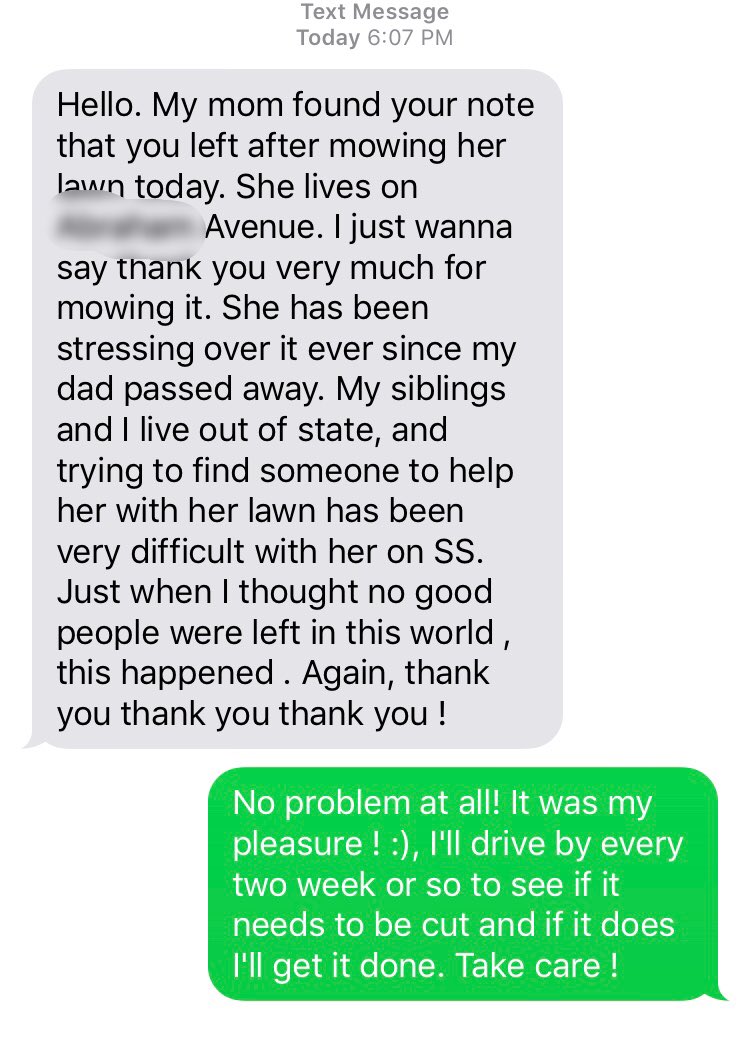 iamrodneysmith's tweet image. The reason why I love doing Mow- Bys. You never know who you are helping and what their going thru. Glad I could help ❤️