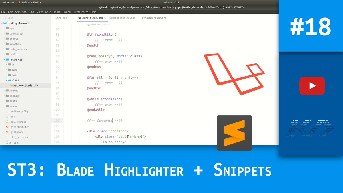 kualitycode's tweet image. Los archivos “.blade.php”, mezclan #HTML, #PHP y algunas instrucciones propias #Blade que de momento, #Sublime no interpreta correctamente.
Veamos como mejorar esto 👇
📺 youtu.be/s7gS2LBDLPQ ✌️
No olviden suscribirse 👉 goo.gl/uyCuq6
#tutoriales #laravel #dev