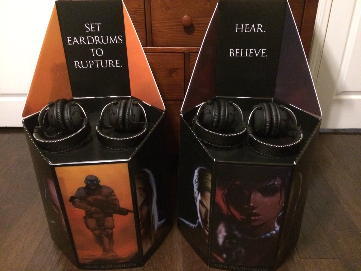 epicuniverse's tweet photo. Just got these audiobook demo station displays in today! Gonna be loaded for boar at the next Comic-Con. I can’t say enough how incredible @usdisplaygroup was to work with. These displays are stunning! #writerslife #customdisplays #indieauthors https://t.co/bGHlfgjJgm