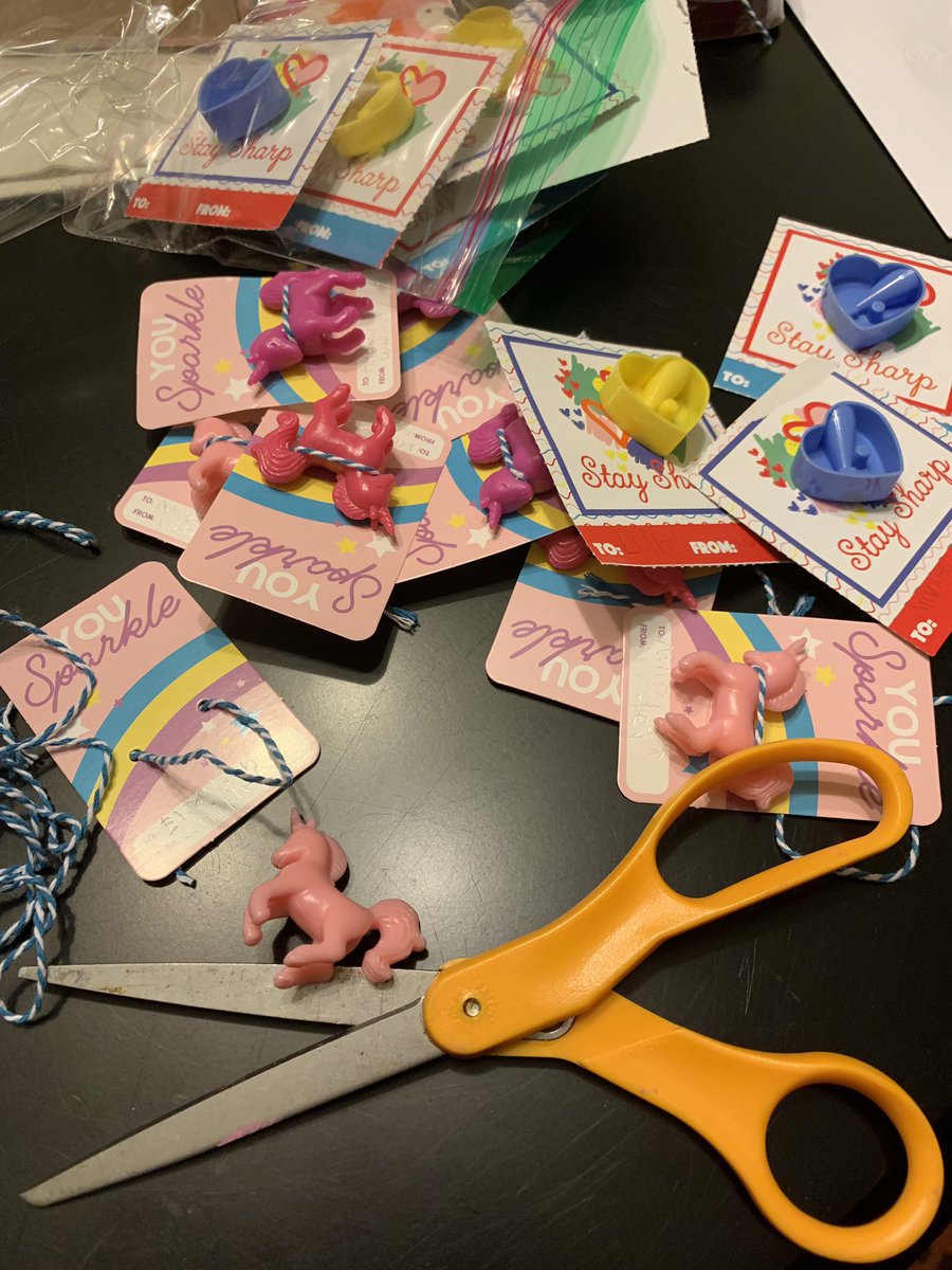 wandyful's tweet photo. Remember when #ValentinesDay cards did not require assembly? #momlife #HappyValentinesDay #tookwaytolong #unicorns #pencilsharpners https://t.co/ttQQCYqVMr