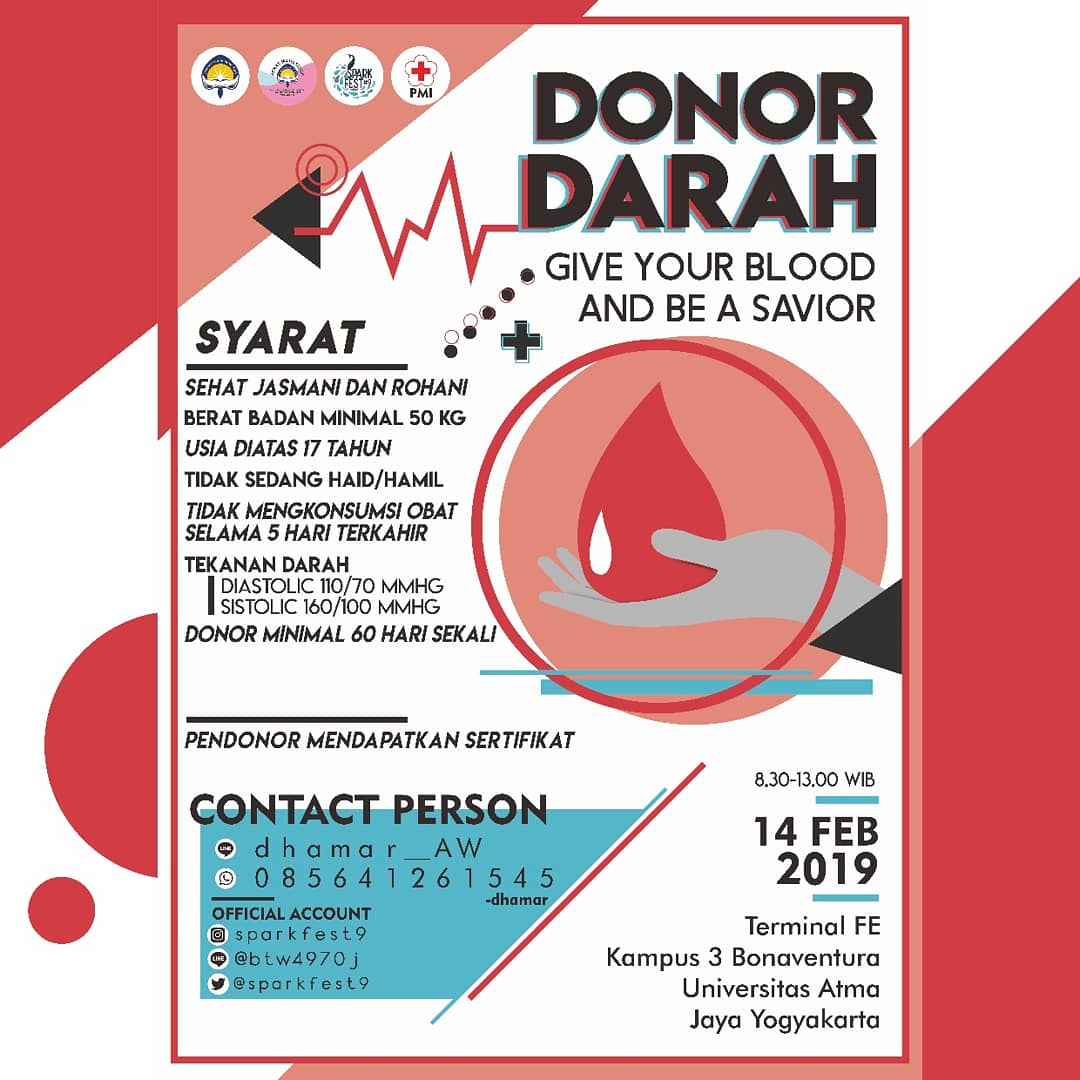 [ REMINDER DONOR DARAH ]
diingatkan kembali kepada seluruh pendonor darah bahwa donor darah akan diselenggarakan pada
🕰️  : 08.30 - 13.00.
📍  : Terminal FBE kampus 3, UAJY. 
Give your blood and be a saviour 💉
