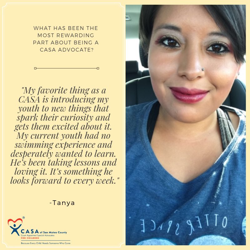 CASA_SMC's tweet photo. Meet Tanya! She has been with CASA since May 2016. Tanya loves animals, especially dogs. #CASAadvocate #MeetourAdvocates #CASAofSanMateoCounty https://t.co/jgM4BrSYBf