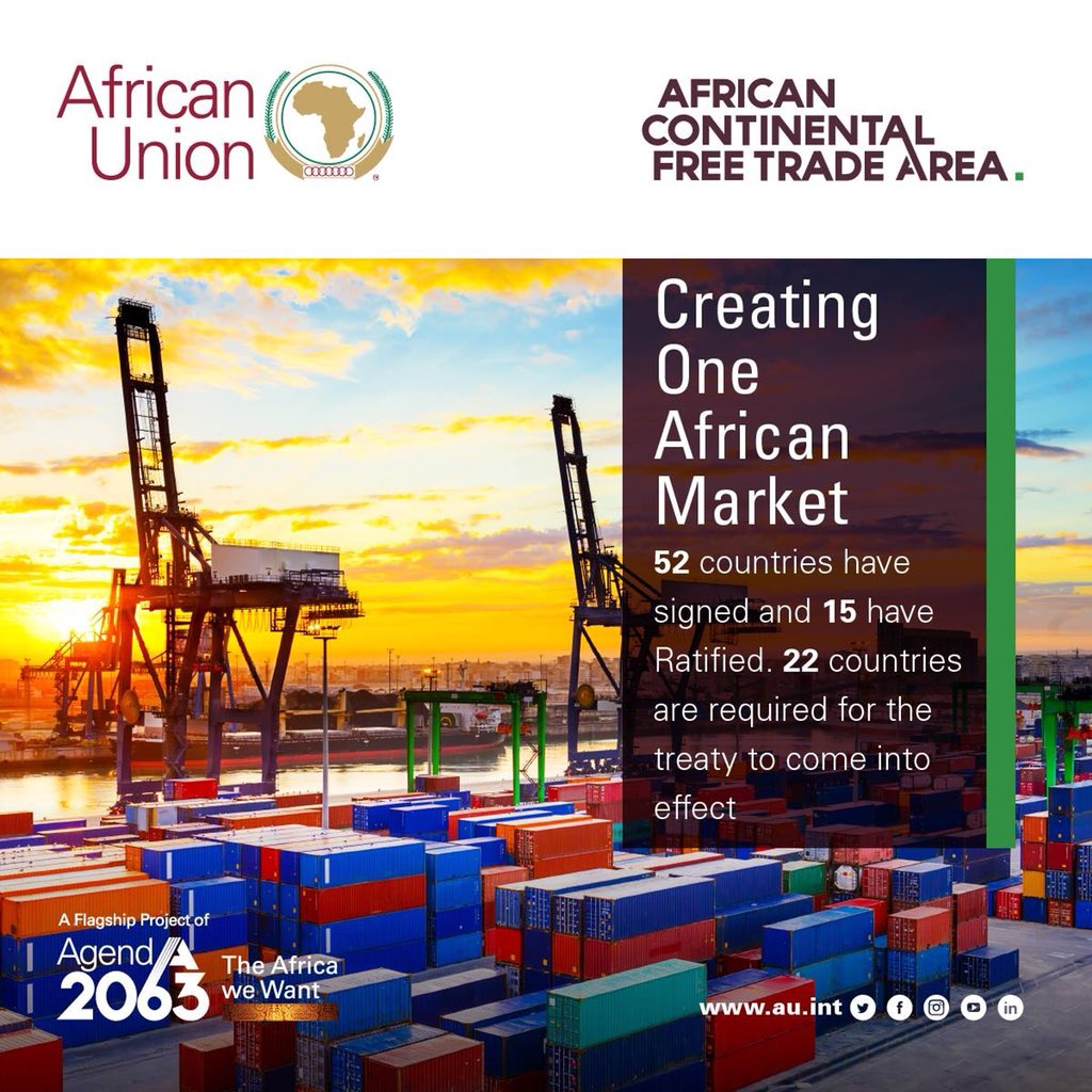 AngelNavuri's tweet photo. #AfCFTA, Creating One African Market: 52 countries have signed and 15 have Ratified. 22 countries are required for the treaty to come into effect. #TheAfricaWeWant #Agenda2063 https://t.co/9Lyc5cJwLM
