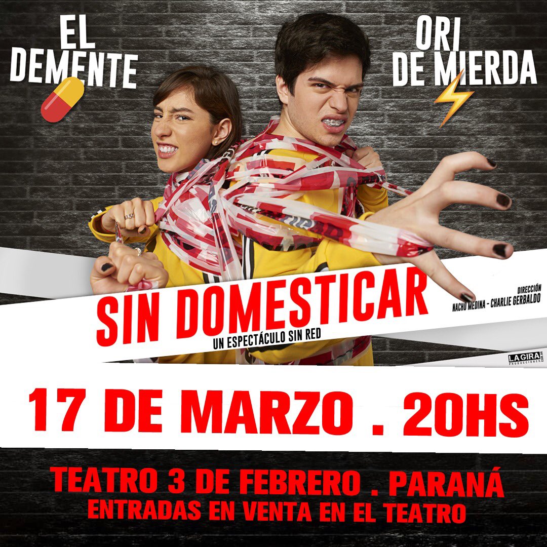 Llega <a href="/sindomesticarok/">SINDOMESTICAROK</a> a Paraná!!!
Domingo 17/3 <a href="/DementeYT/">Marpha</a> y <a href="/oridemierda/">ori</a> en el Teatro 3 de Febrero! 
Entradas en venta en el Teatro
Pronto info del meet&amp;greet 
.
.
.
#demente #oridemierda #sindomesticar #youtubers #teatro #meet&amp;greet #parana