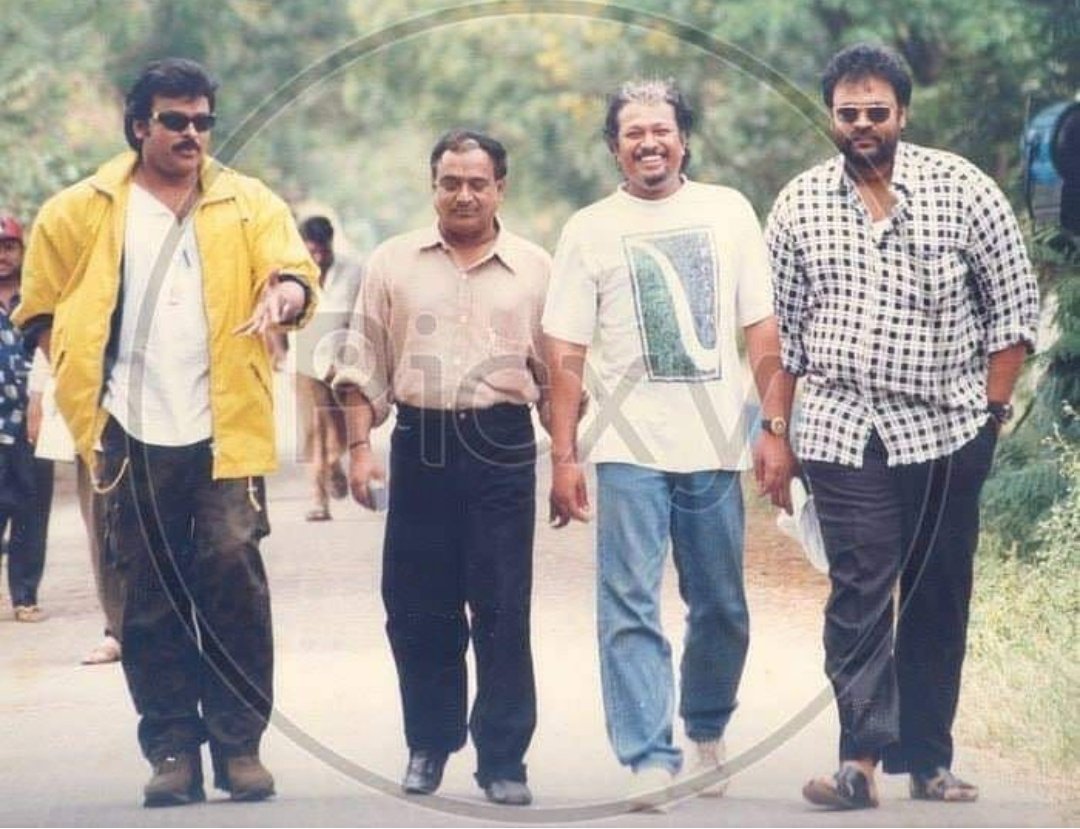 The four musketeers! #Chiranjeevi Garu ,PVR Garu, Nagababu and Moi 😊#megastar #tbt #BavagaruBagunnara Shoot 😁 Fun times ☺️ #ThrowbackThursday