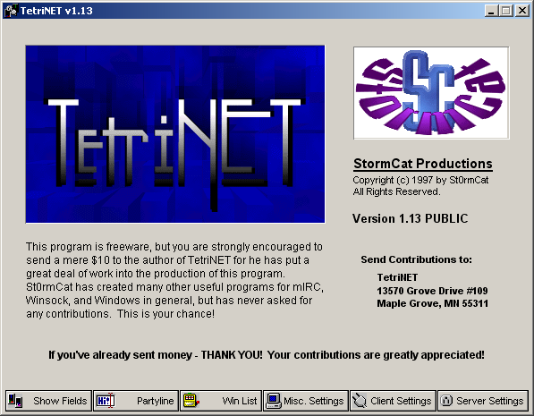 MobyGames's tweet image. Before Tetris 99 (Tetris Battle Royale) there was TetriNET back in 1996! 

Check out the eerily prescient description: "The players play competitive Tetris and be the one left standing..."

mobygames.com/game/windows/t…