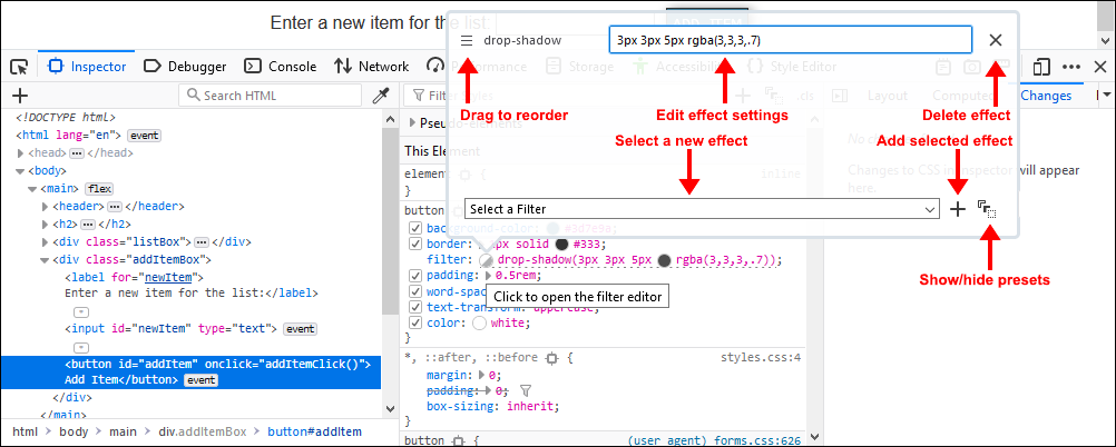 MDN Web Docs on Twitter: "The CSS filter property lets you apply effects to an element before it is displayed. Using the Firefox DevTools filter editor, you can tweak effect settings and MDN Web Docs on Twitter: "The CSS filter property lets you apply effects to an element before it is displayed. Using the Firefox DevTools filter editor, you can tweak effect settings and