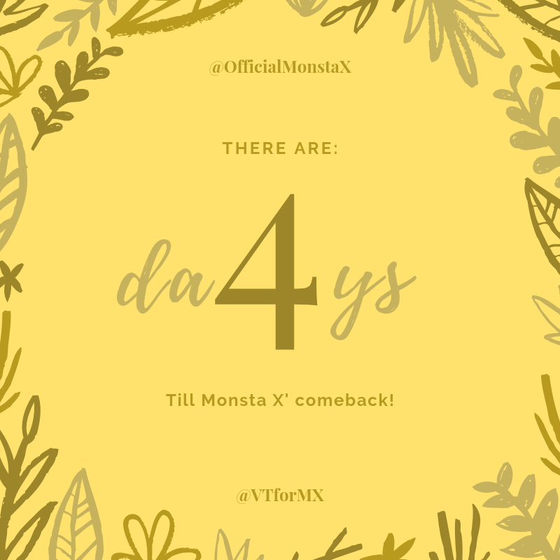 VTforMX's tweet photo. [ #FebruaryComeback #MONSTA_X #WE_ARE_HERE ]

There are officially 4 days left till @OfficialMonstaX' comeback!

So, what did you give and receive this valentines day?

Don't forget to tag @OfficialMonstaX!! 

#VTforMX https://t.co/aevCkeuIIB
