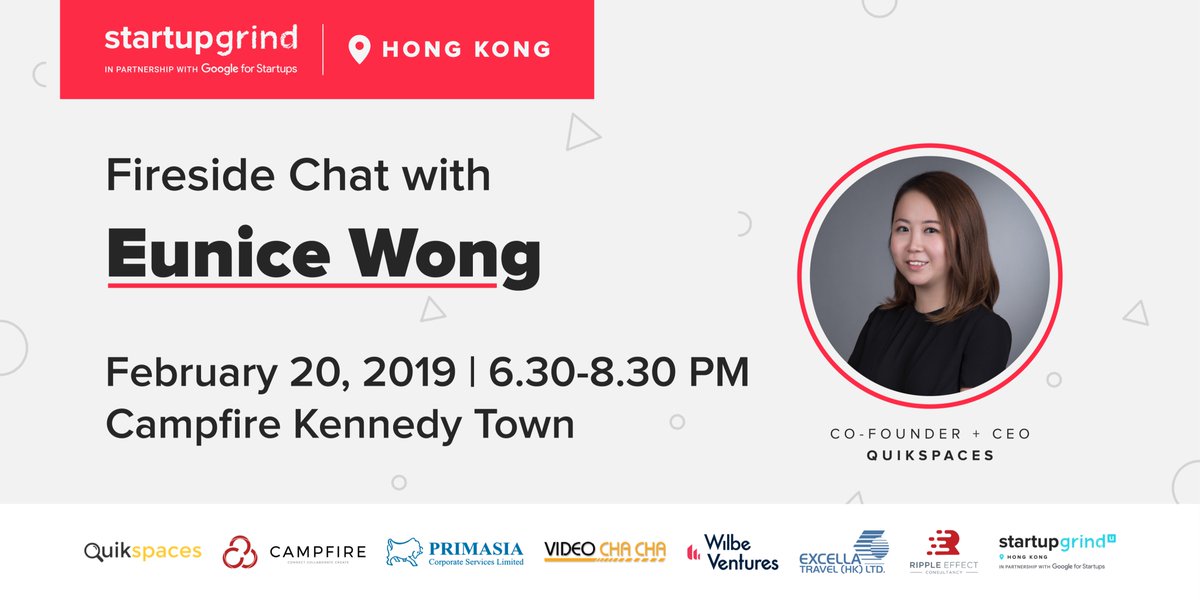 StartupGrindHK's tweet image. 👨‍💻 Hear the #proptech #marketplace story from Eunice Wong of @TeamQuikspaces on FEB 20 @Campfire_Spaces Kennedy Town #StartupGrind

startupgrind.com/hong-kong   

🏢 Quikspaces made the first startup exit of 2019 in #HongKong acquired by @FlySpacesAsia "#airbnb for workspace rental"