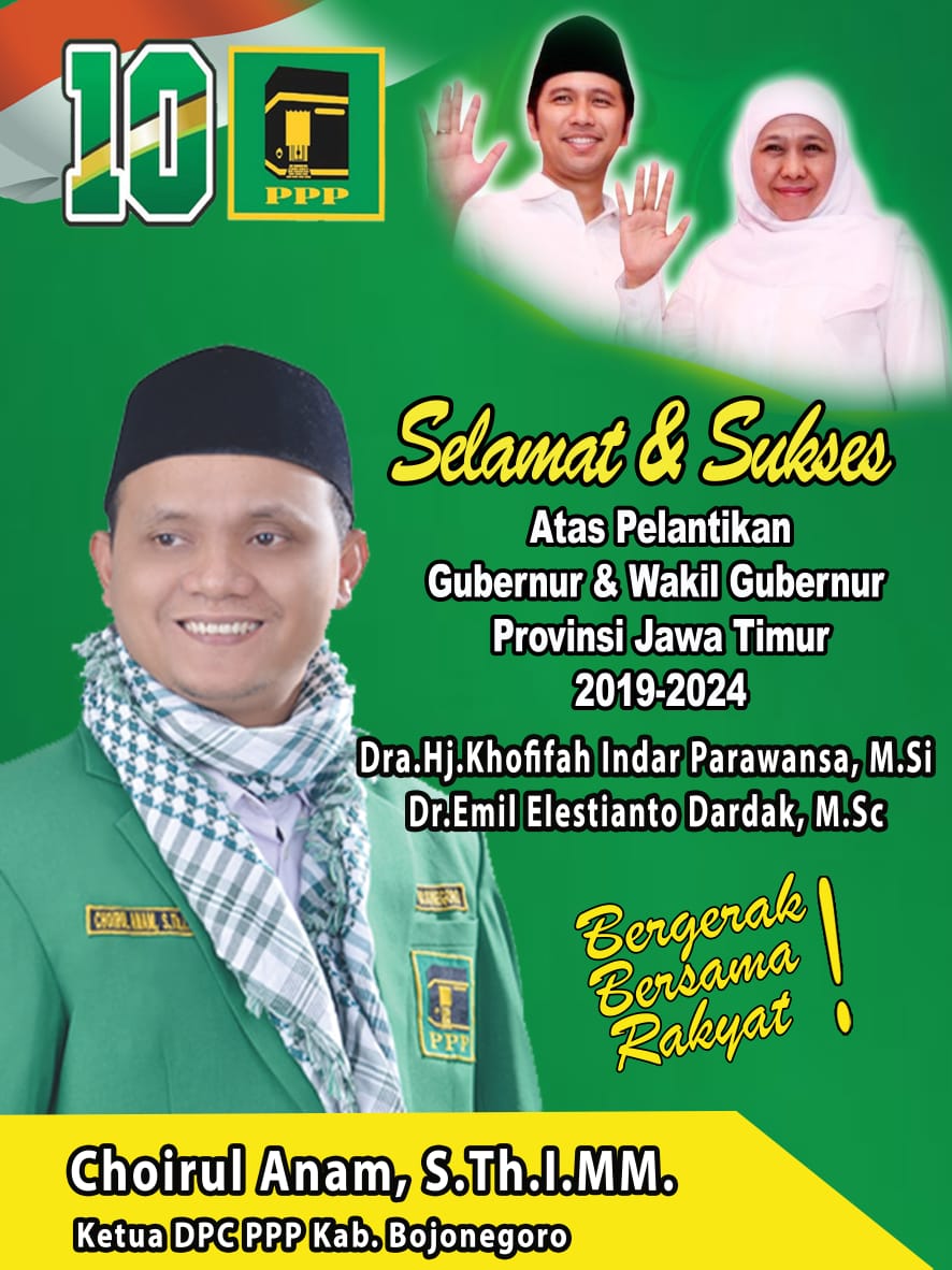 BojonegoroDpc's tweet photo. Selamat &amp; Sukses
      Atas Pelantikan
Gubernur &amp; Wakil Gubernur 
Provinsi Jawa Timur 
Periode 2019-2024 https://t.co/VbUCyXdB5F