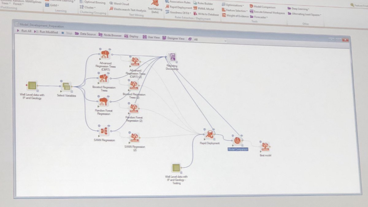 MichOConnell's tweet image. Awesome demo from @DannyWStout - built #Statistica workspace from scratch, connected to #TIBCODataVirtualization; called it from #Spotfire w well and geology data. Deployed model for batch jobs and real-time scoring. #DataScience #VisualAnalytics @TIBCO #TIBCOEnergyDay2019