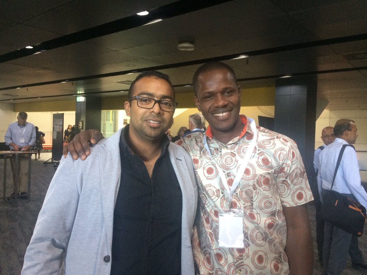 asheridan8's tweet photo. @unebusiness PhD candidates Meizel Popat and Isaac Koomsin #AARES2019 after Meizel’s presentation on the cost of food waste which prompted some insightful discussion. https://t.co/LeLHQqrogY