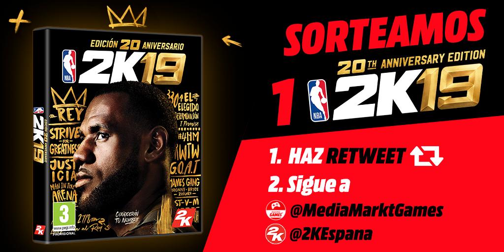 MediaMarktGames's tweet photo. ¡Llega el #NBAAllStar y lo celebramos SORTEANDO 1 Edición 20 Aniversario de #NBA2K19 gracias a @2KEspana! 🏀 (PS4 o XBOX ONE)

1⃣Dale RT
2⃣Sigue a @MediaMarktGames y @2KEspana

⏱️ Hasta el 18/02. #NBA
BBLL⚙️https://t.co/wo5vr97PhY
¿Lo quieres? aquí 👉https://t.co/VdLqiq4q2B https://t.co/NrBZPfceRg