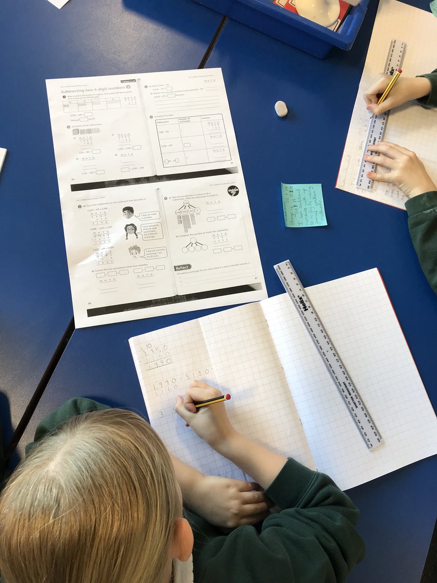 TGPS_NorthLincs's tweet photo. Year 4 are subtracting up to 4 digits using concrete resources, pictorial representations and column method to answer Power Maths questions. #TGPSYear4 #TGPSMaths #TGPSResourceful https://t.co/eJ0XtNTMy4