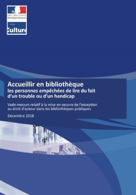 Une lecture indispensable pour tous les bibliothécaires (oui : toi aussi !) : le vade-mecum "Accueillir en bibliothèque les personnes empêchées de lire du fait d'un handicap" du <a href="/MinistereCC/">Ministère de la Culture 🇫🇷</a> (pour tout savoir sur l'exception handicap) accessibibabf.wordpress.com/2019/02/14/vad…